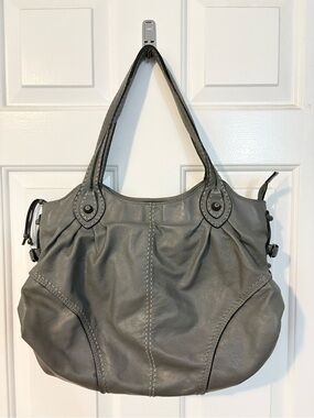 Cromia designer Gray Leather luxury Slouch Shoulder Tote Handbag Made in Italy